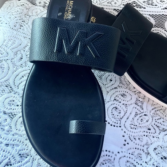 SALE Michael Kors Black MK Slide Sandals - Picture 2 of 4